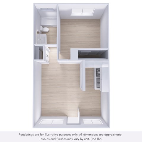 Floor plan for 1 bed, 1 bath, 850 sqft